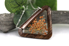 Walnut Wood Pendant with Cremation Ash and Flowers