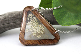 Walnut Wood Pendant with Cremation Ash and Flowers