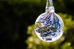 Yellow and Red Cat Eye Hanging Orb with Cremation Ash