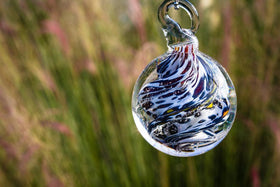 Yellow and Red Cat Eye Hanging Orb with Cremation Ash