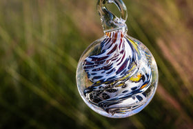 Yellow and Red Cat Eye Hanging Orb with Cremation Ash