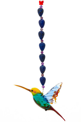 Yellow Headed Hummingbird Sympathy Gift with Amethyst and Lapis Beading