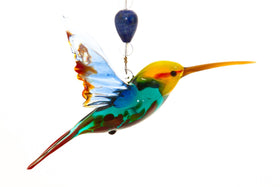 Yellow Headed Hummingbird Sympathy Gift with Quartz and Lapis Beading