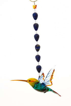 Yellow Headed Hummingbird Sympathy Gift with Quartz and Lapis Beading